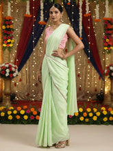 Women's Georgette Sea Green Solid DesignerSaree With Blouse Piece